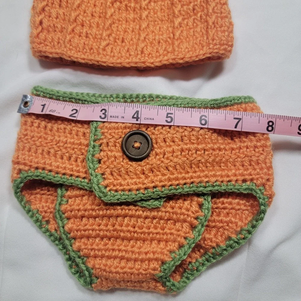 Halloween Pumpkin Crochet Baby Hat and Diaper Cover Set Size 0-6 Months